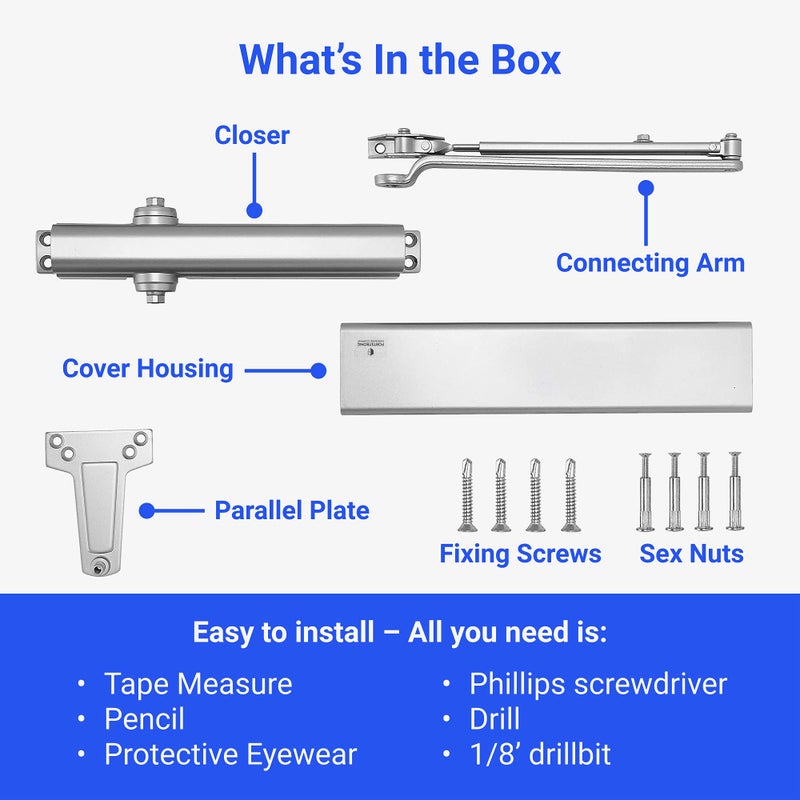 FORTSTRONG Commercial Door Closer FH-8400 Heavy Duty Adjustable Grade 1 Standard Automatic Door Closing Hinge - ADA Compliant UL & CUL UL10C Listed - Aluminium Finish - High Traffic (Silver) - Image 5